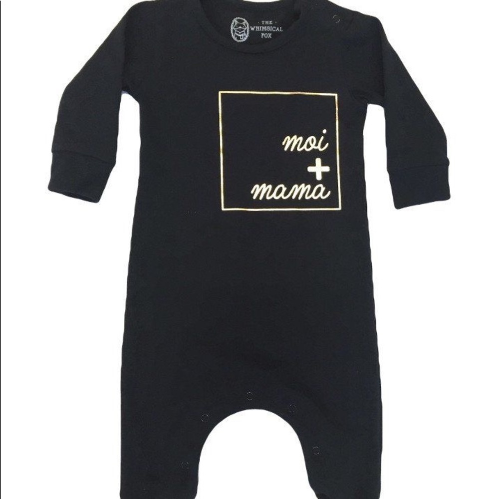 Gray Whimsical Fox Moi + Mama Romper 6/12M